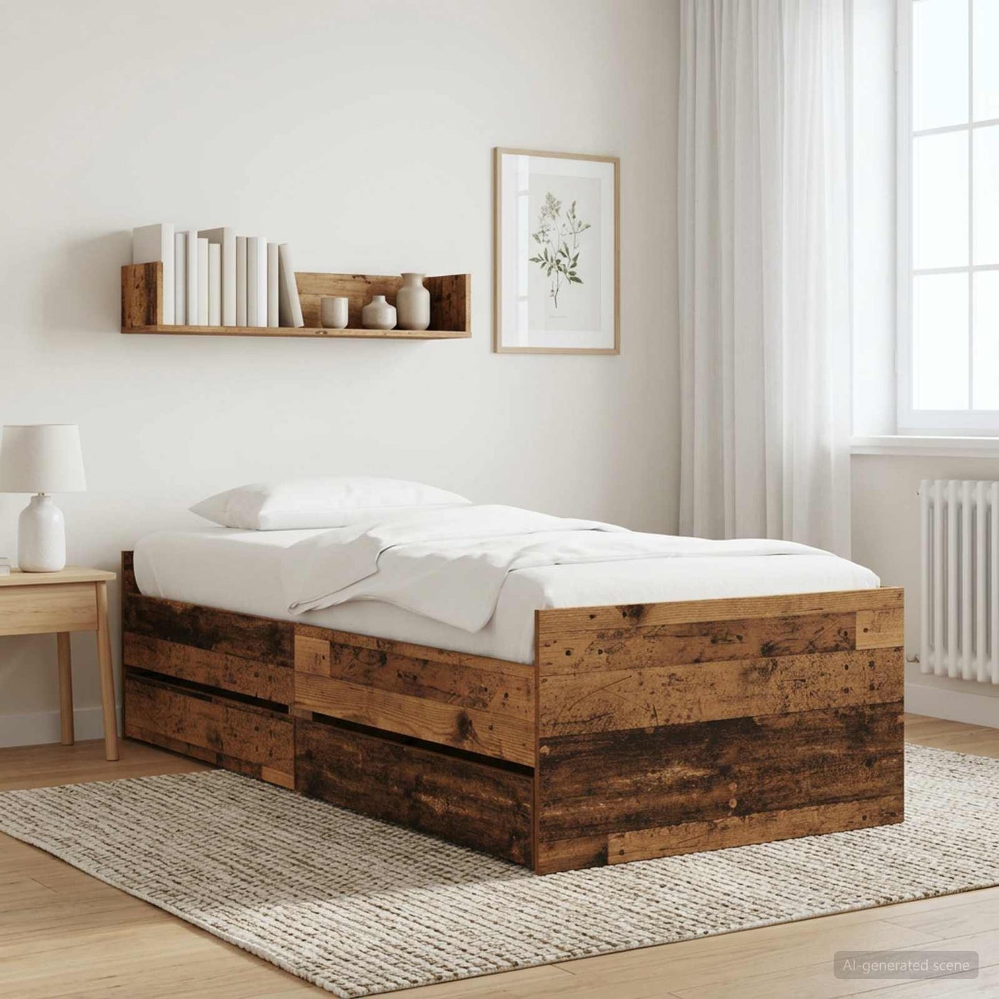 vidaXL Bed Frame with Drawer with Storage Old Wood Solid Pine Wood