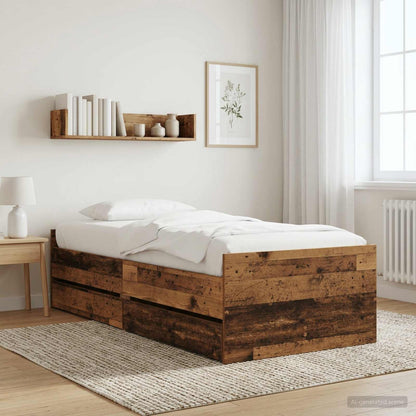 vidaXL Bed Frame with Drawer with Storage Old Wood Solid Pine Wood