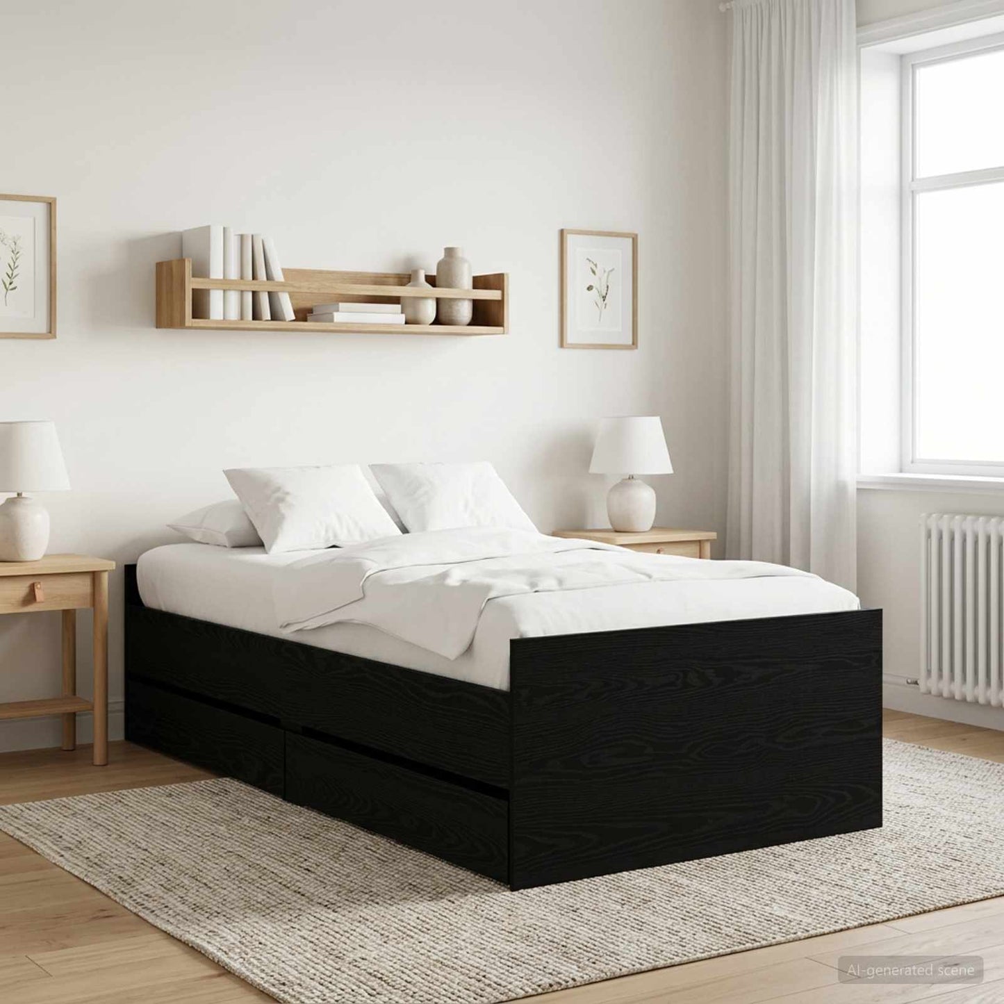 vidaXL Bed Frame with Drawer with Storage Black Oak Solid Pine Wood