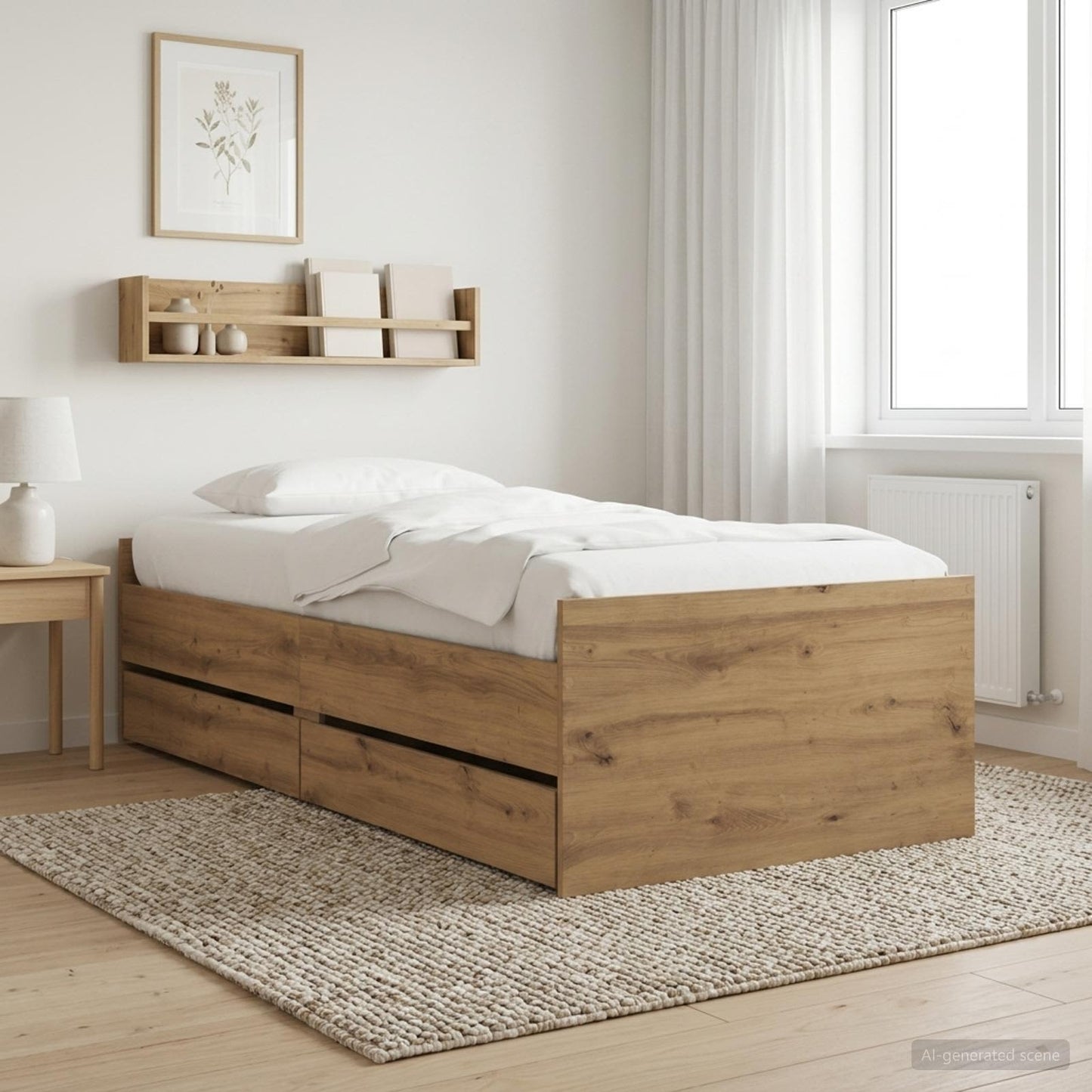 vidaXL Bed Frame with Drawer with Storage Artisian Oak Solid Pine Wood