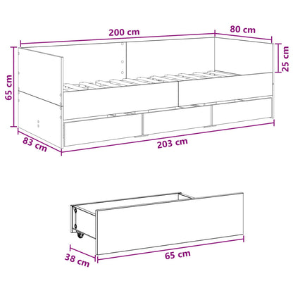 vidaXL Bed Frame with Storage Smoked Oak 80 x 200 cm Engineered Wood