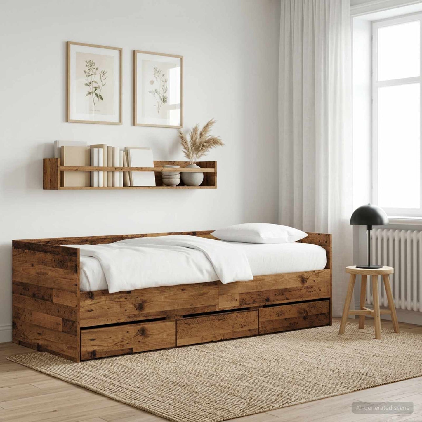 vidaXL Daybed with Drawer with Headboard Old Wood Engineered Wood