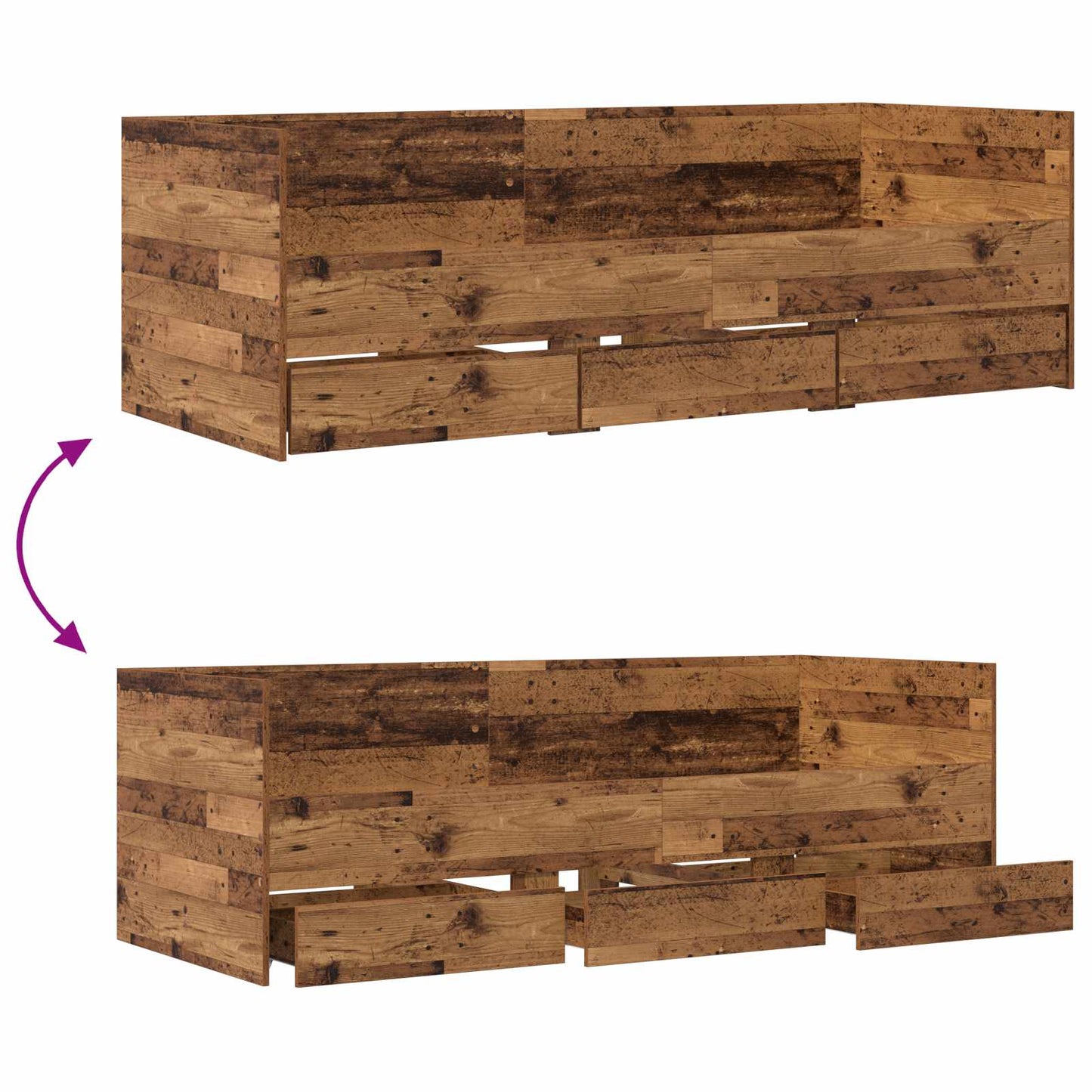 vidaXL Bed Frame with Storage Old Wood 80 x 200 cm Engineered Wood