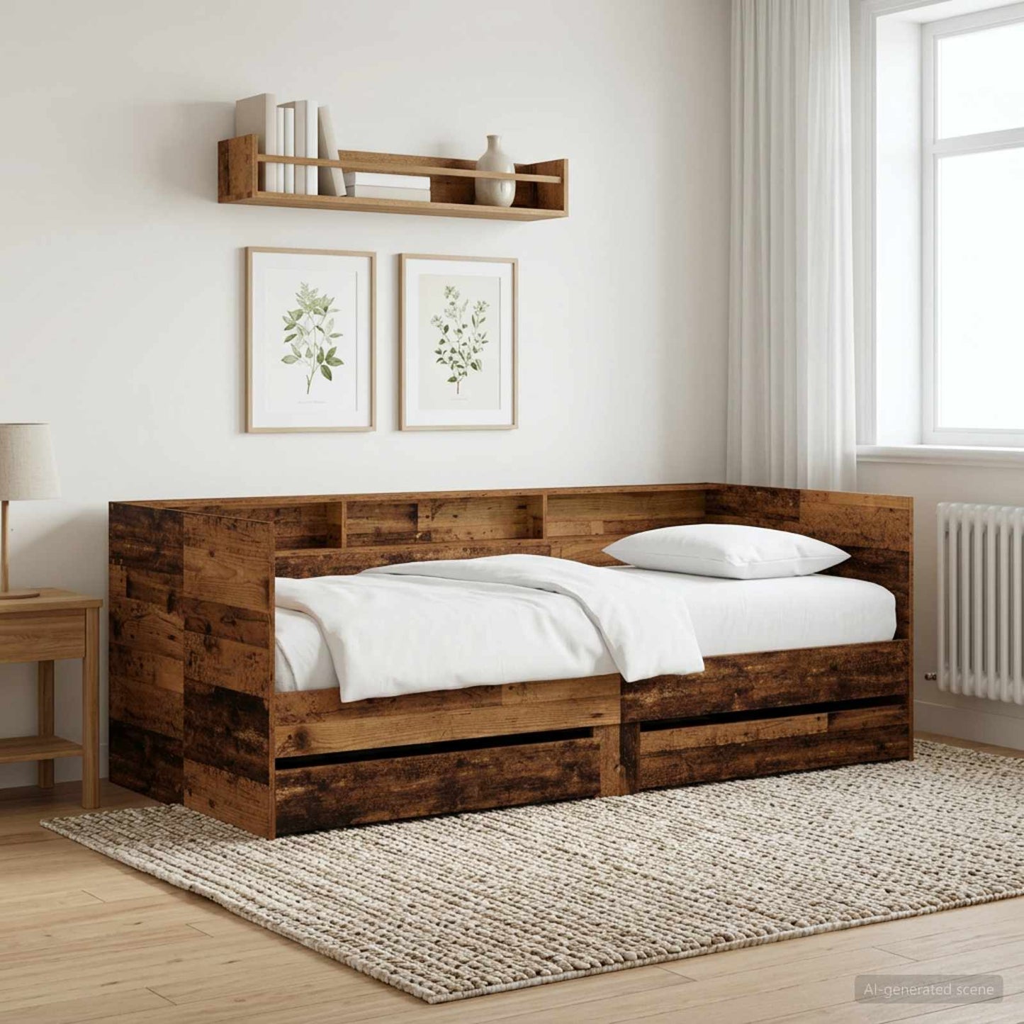 vidaXL Daybed with Drawer with Shelf Old Wood Engineered Wood