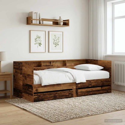vidaXL Daybed with Drawer with Shelf Old Wood Engineered Wood