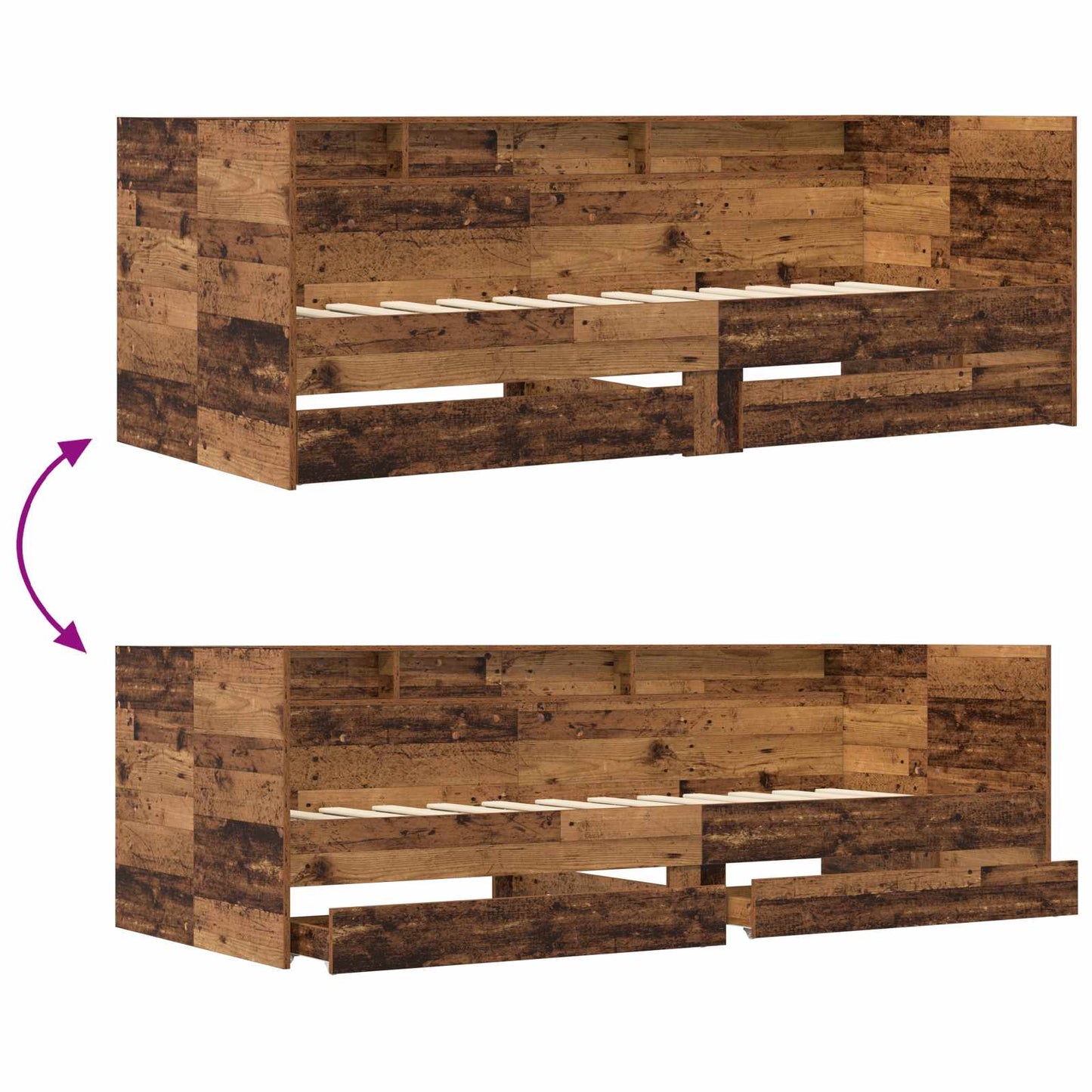 vidaXL Bed Frame with Storage Old Wood 80 x 200 cm Engineered Wood