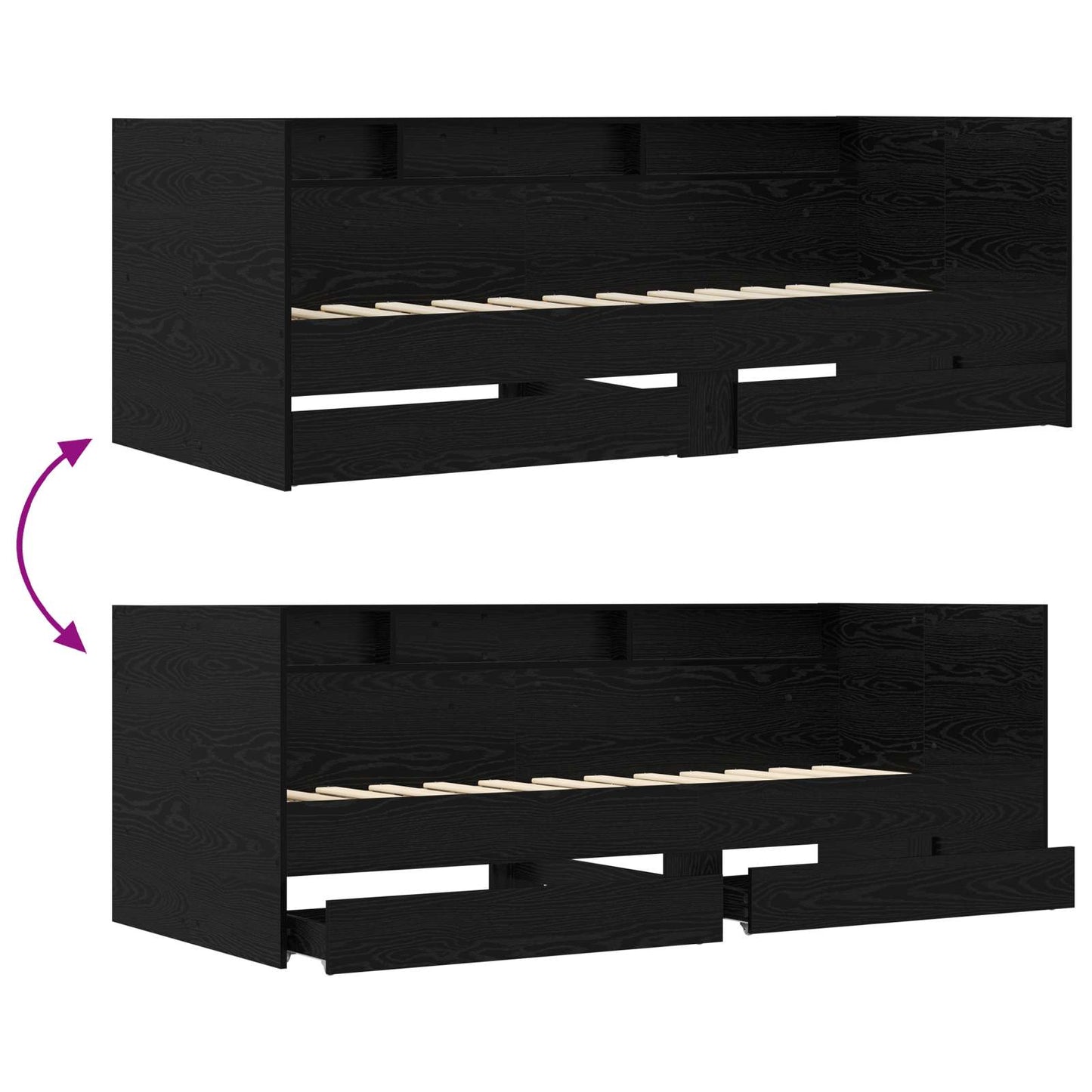 vidaXL Bed Frame with Storage Black Oak 80 x 200 cm Engineered Wood
