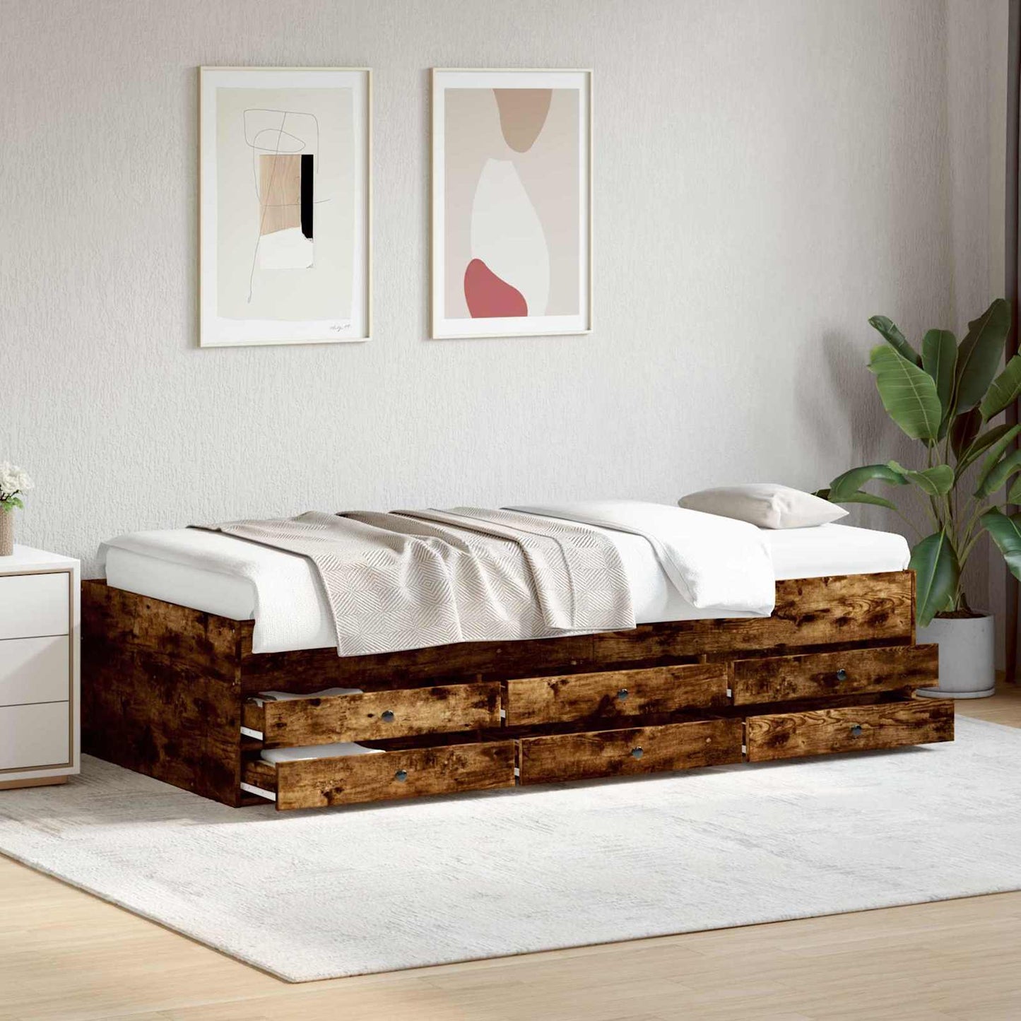 vidaXL Bed Frame with Storage Smoked Oak 80 x 200 cm Engineered Wood