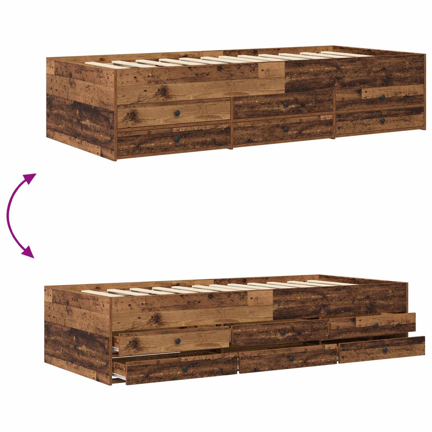 vidaXL Bed Frame with Storage Old Wood 80 x 200 cm Engineered Wood