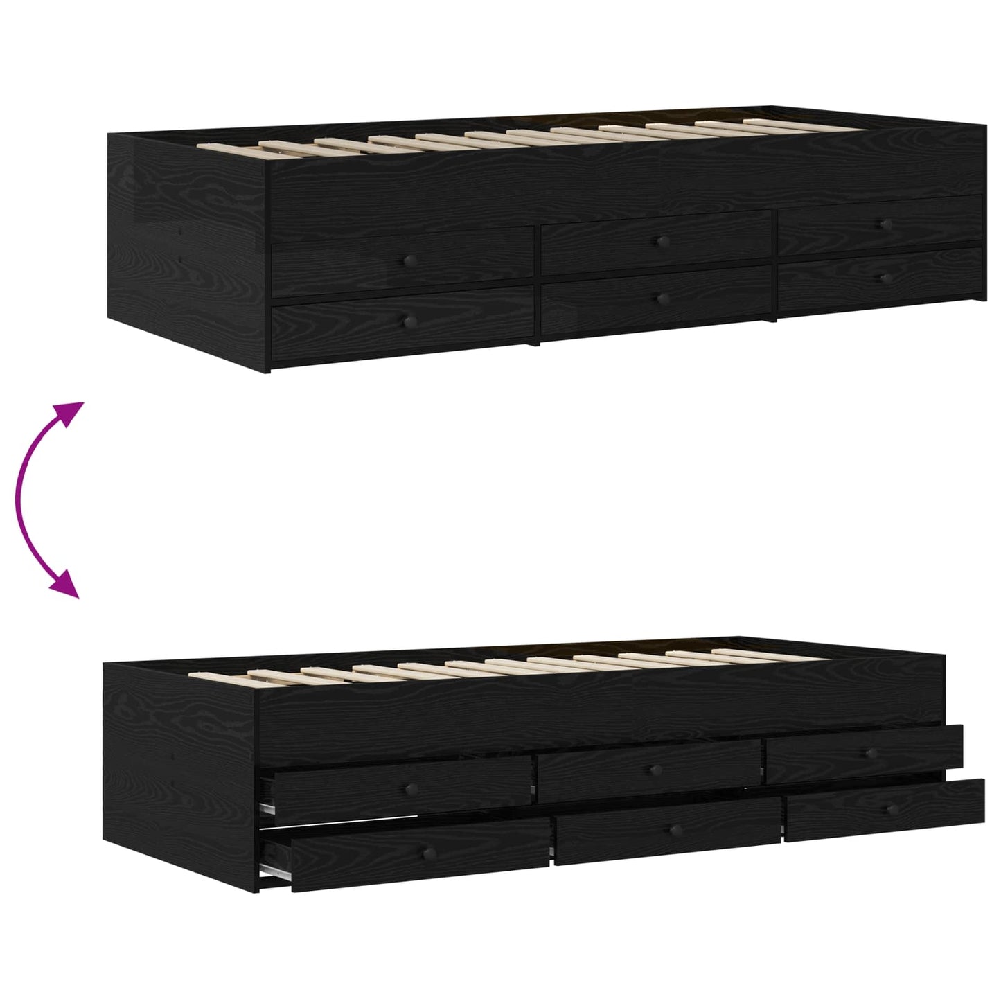 vidaXL Bed Frame with Storage Black Oak 80 x 200 cm Engineered Wood