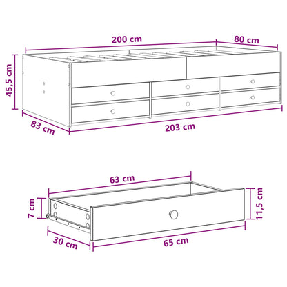 vidaXL Bed Frame with Storage Artisian Oak 80 x 200 cm Engineered Wood