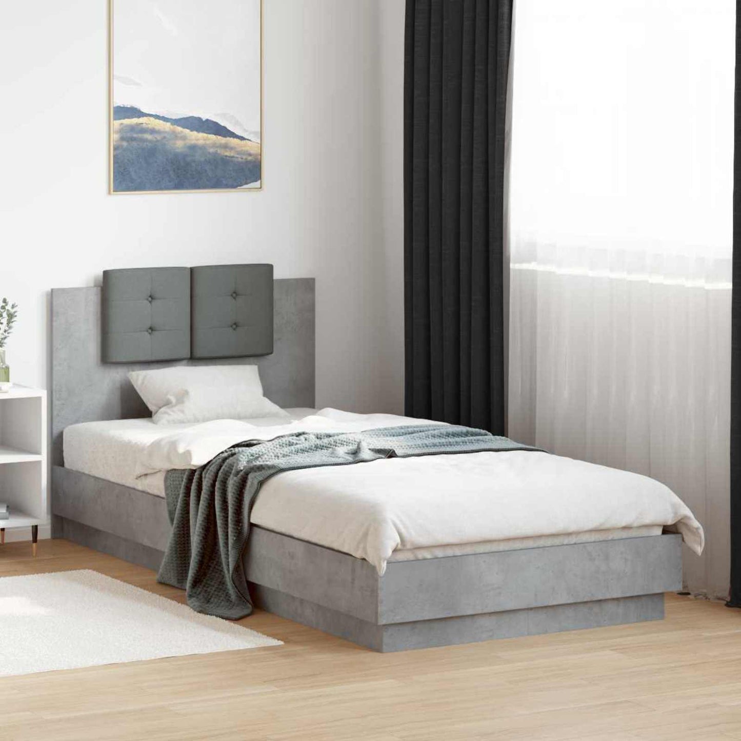 vidaXL Bed Frame with Headboard Concrete Grey Engineered Wood