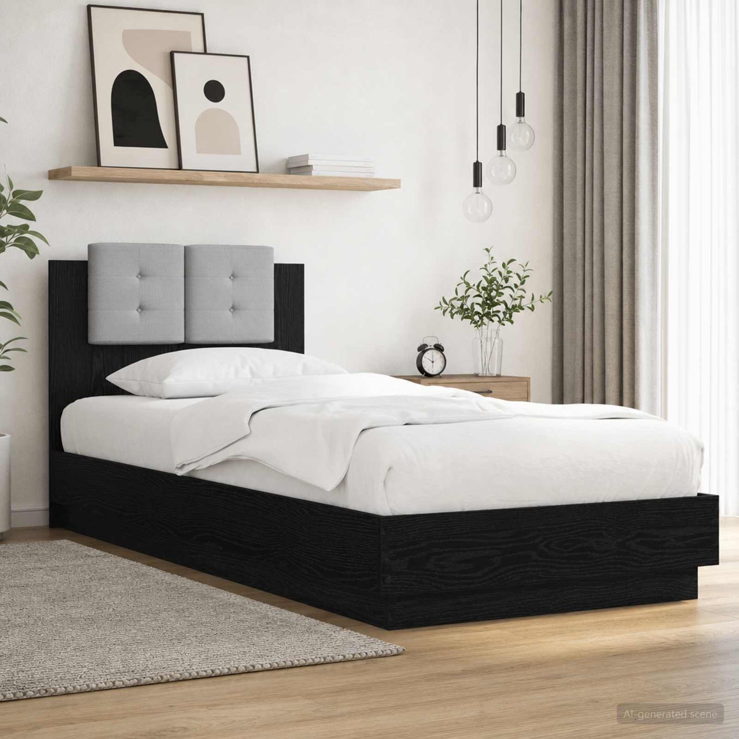 vidaXL Bed Frame with Headboard Black Oak Engineered Wood