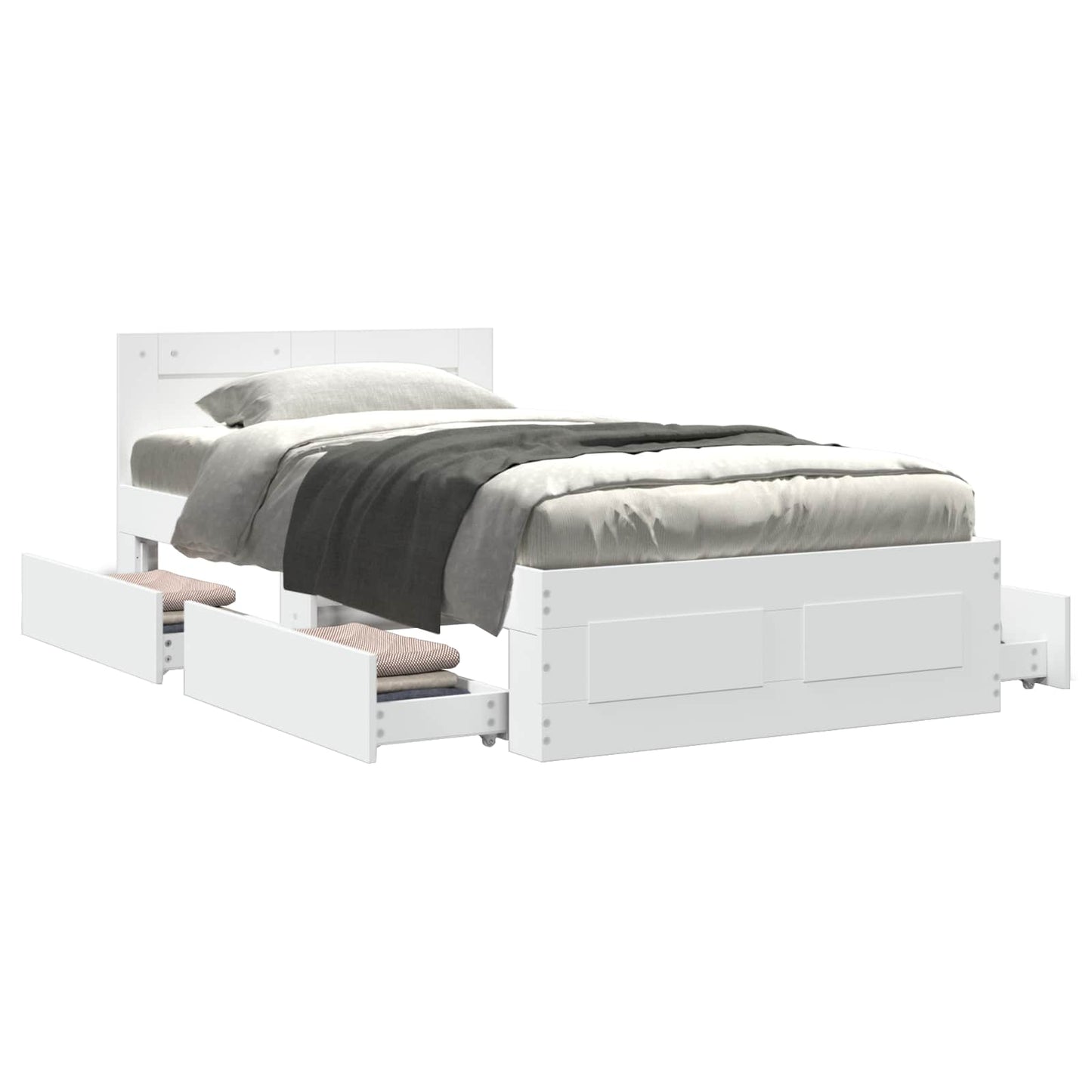 vidaXL Bed Frame with Drawer with Storage 2 pcs White Engineered Wood