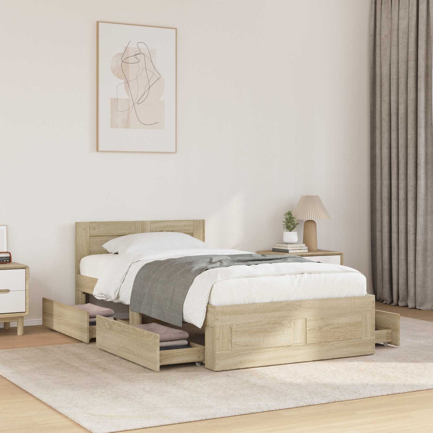 vidaXL Bed Frame with Drawer 2 pcs Sonoma Oak Engineered Wood