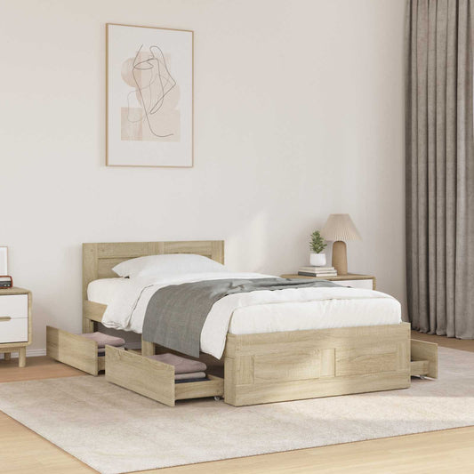 vidaXL Bed Frame with Drawer 2 pcs Sonoma Oak Engineered Wood