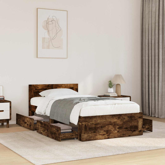 vidaXL Bed Frame with Drawer 2 pcs Smoked Oak Engineered Wood