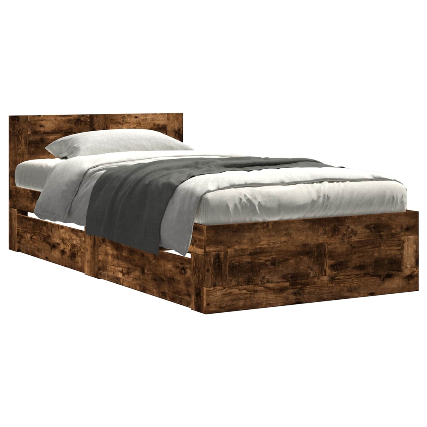 vidaXL Bed Frame with Drawer 2 pcs Smoked Oak Engineered Wood