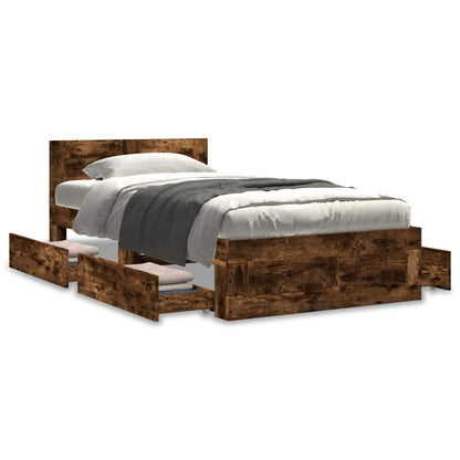 vidaXL Bed Frame with Drawer 2 pcs Smoked Oak Engineered Wood