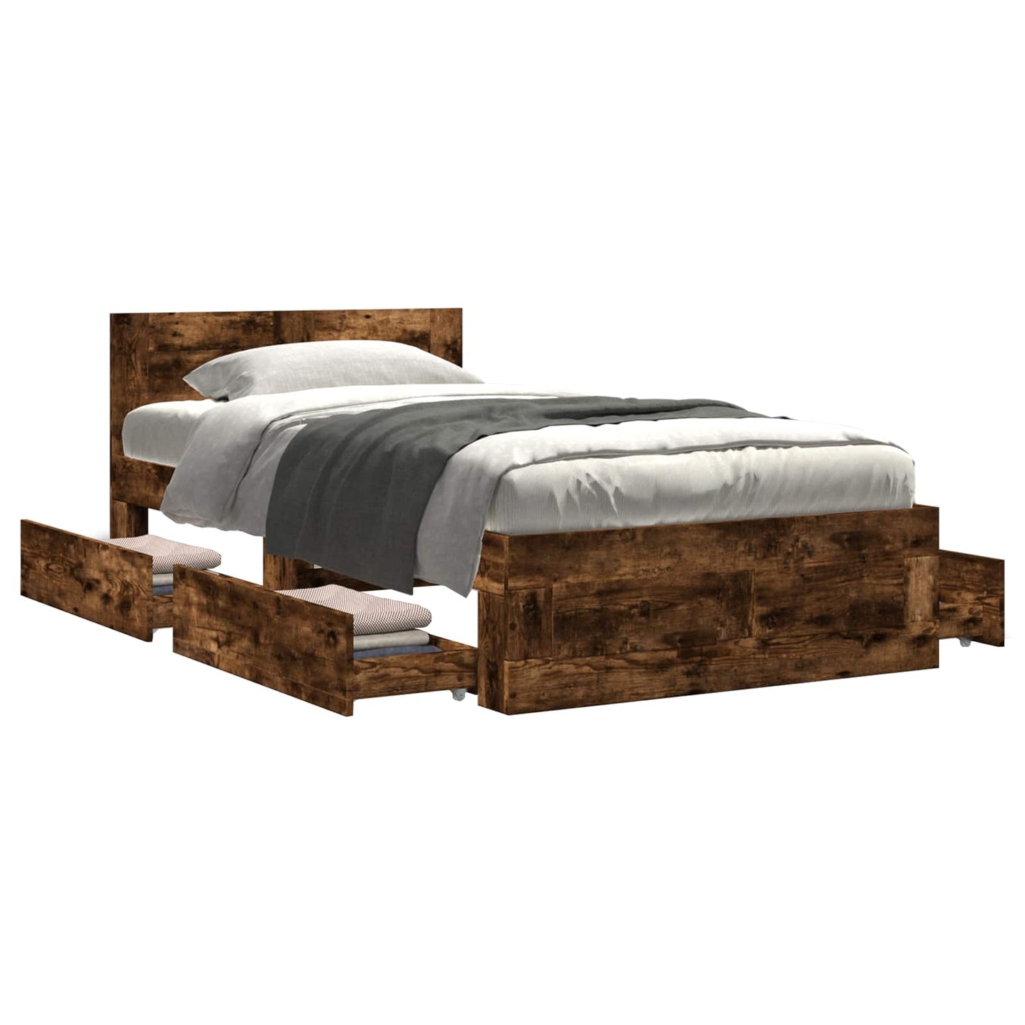 vidaXL Bed Frame with Drawer 2 pcs Smoked Oak Engineered Wood