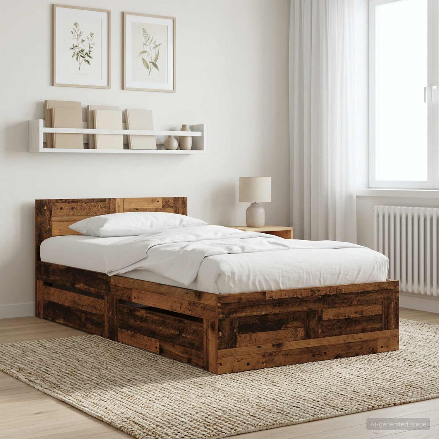 vidaXL Bed Frame with Drawer 2 pcs Old Wood Engineered Wood