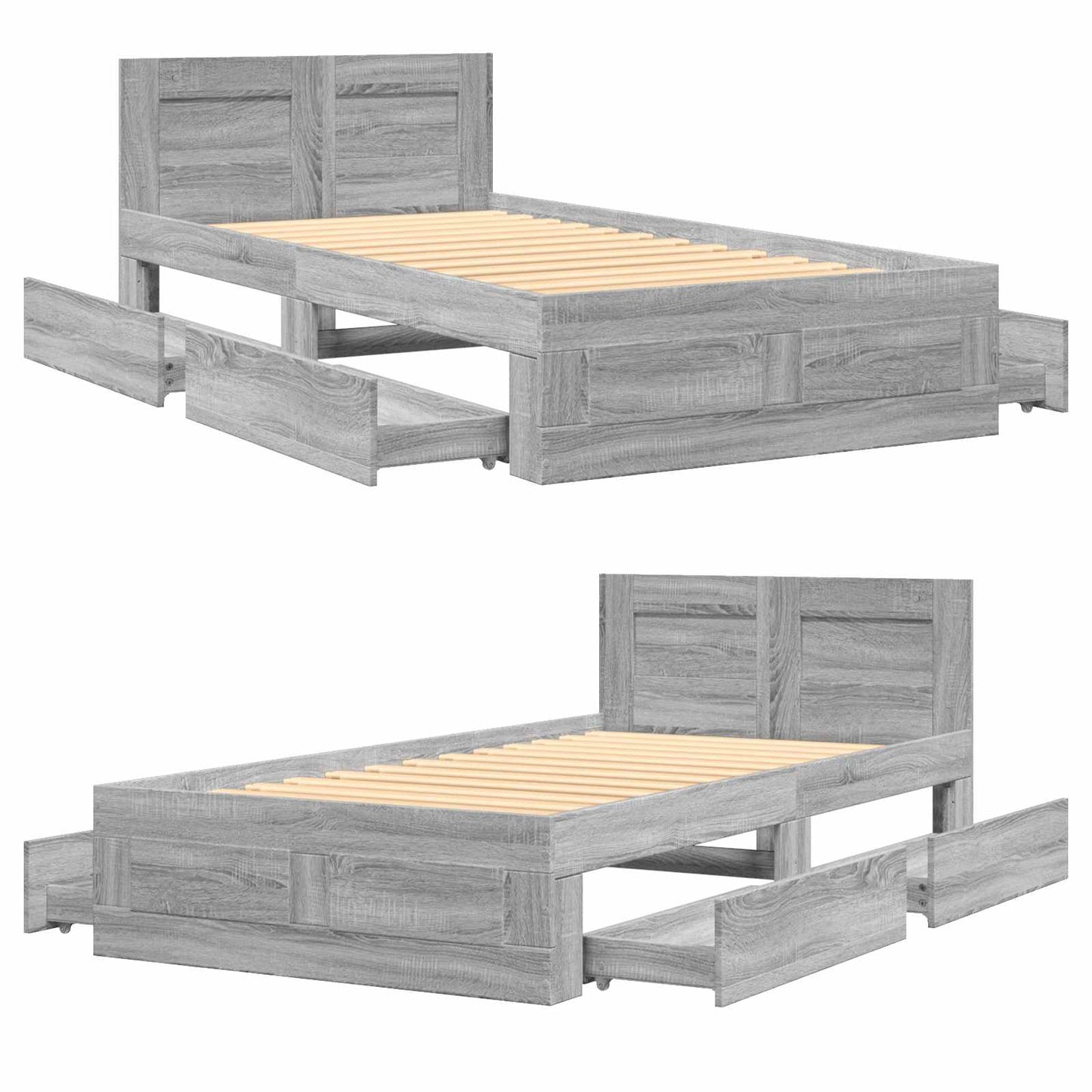 vidaXL Bed Frame with Drawer 2 pcs Grey Sonoma Engineered Wood
