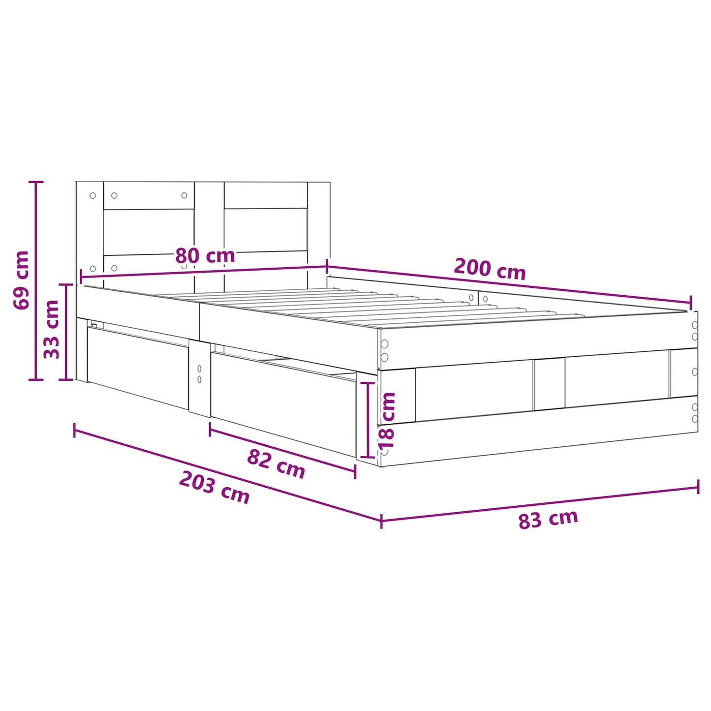 vidaXL Bed Frame with Drawer 2 pcs Grey Sonoma Engineered Wood