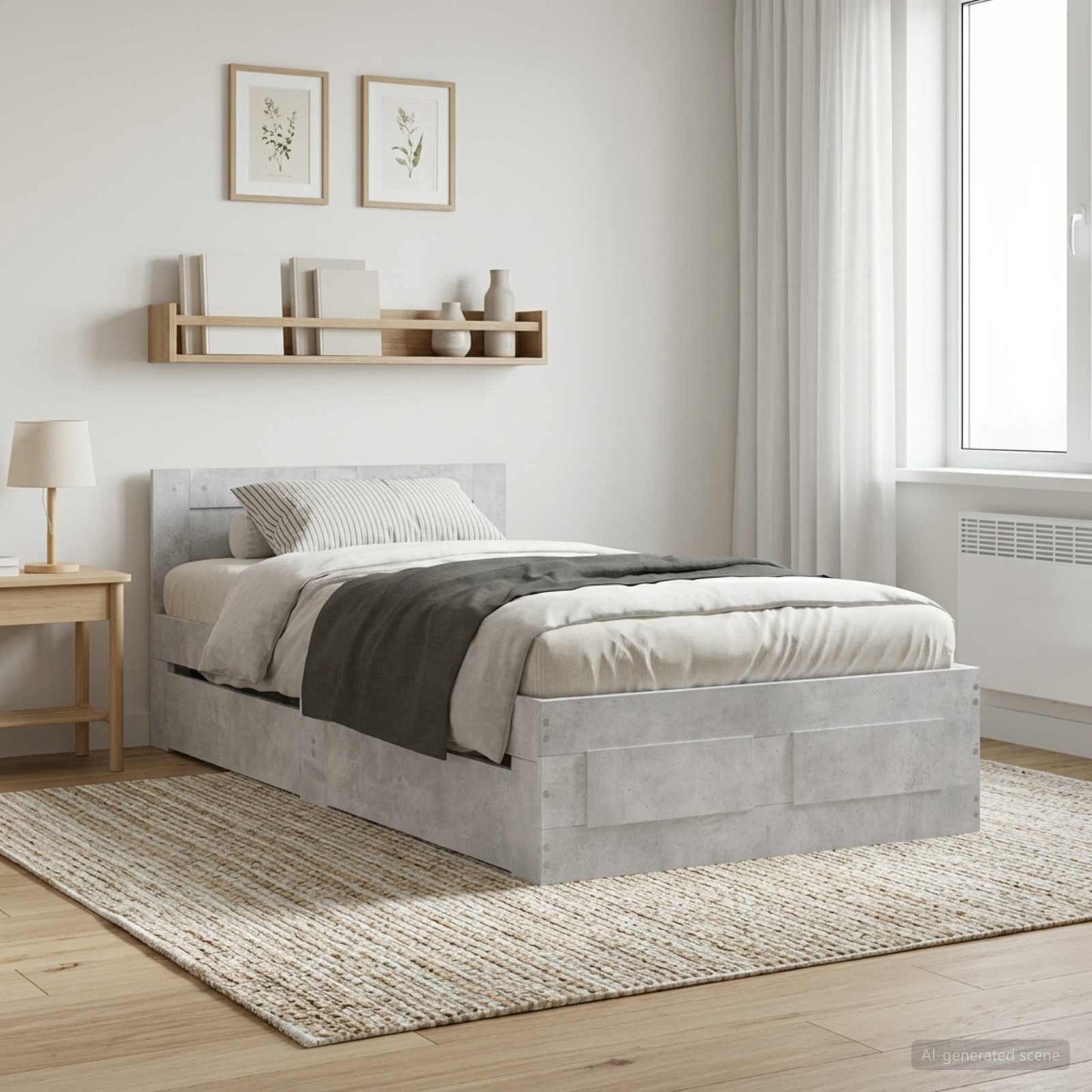 vidaXL Bed Frame with Drawer 2 pcs Concrete Grey Engineered Wood