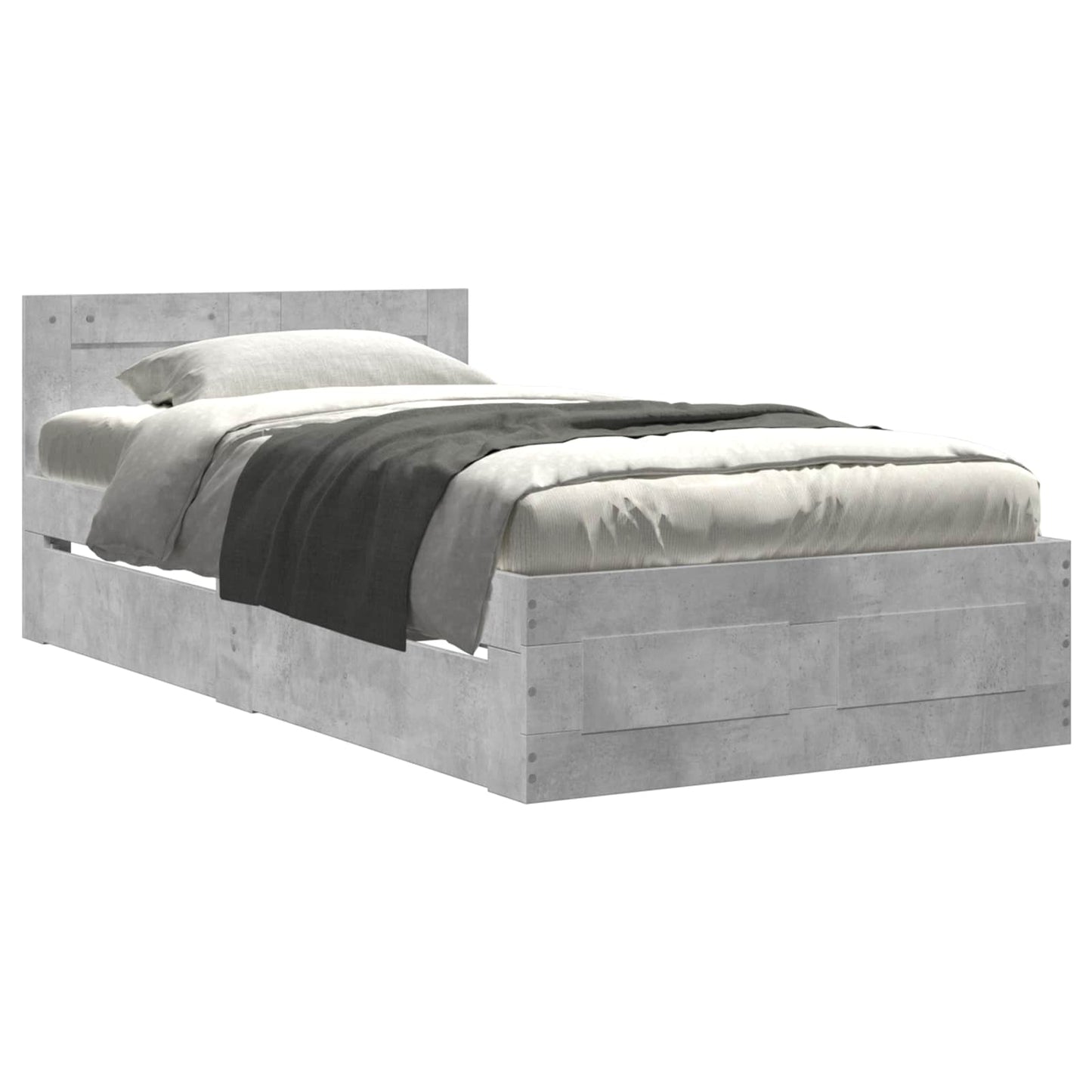 vidaXL Bed Frame with Drawer 2 pcs Concrete Grey Engineered Wood