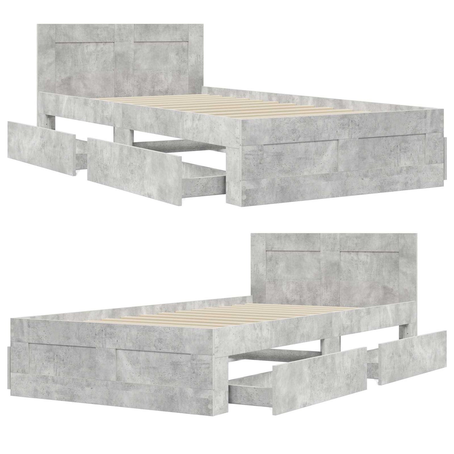 vidaXL Bed Frame with Drawer 2 pcs Concrete Grey Engineered Wood