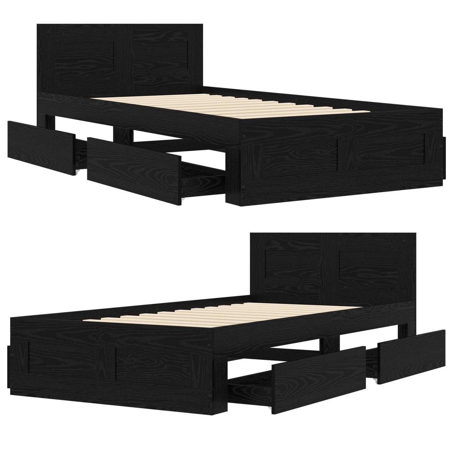 vidaXL Bed Frame with Drawer 2 pcs Black Oak Engineered Wood