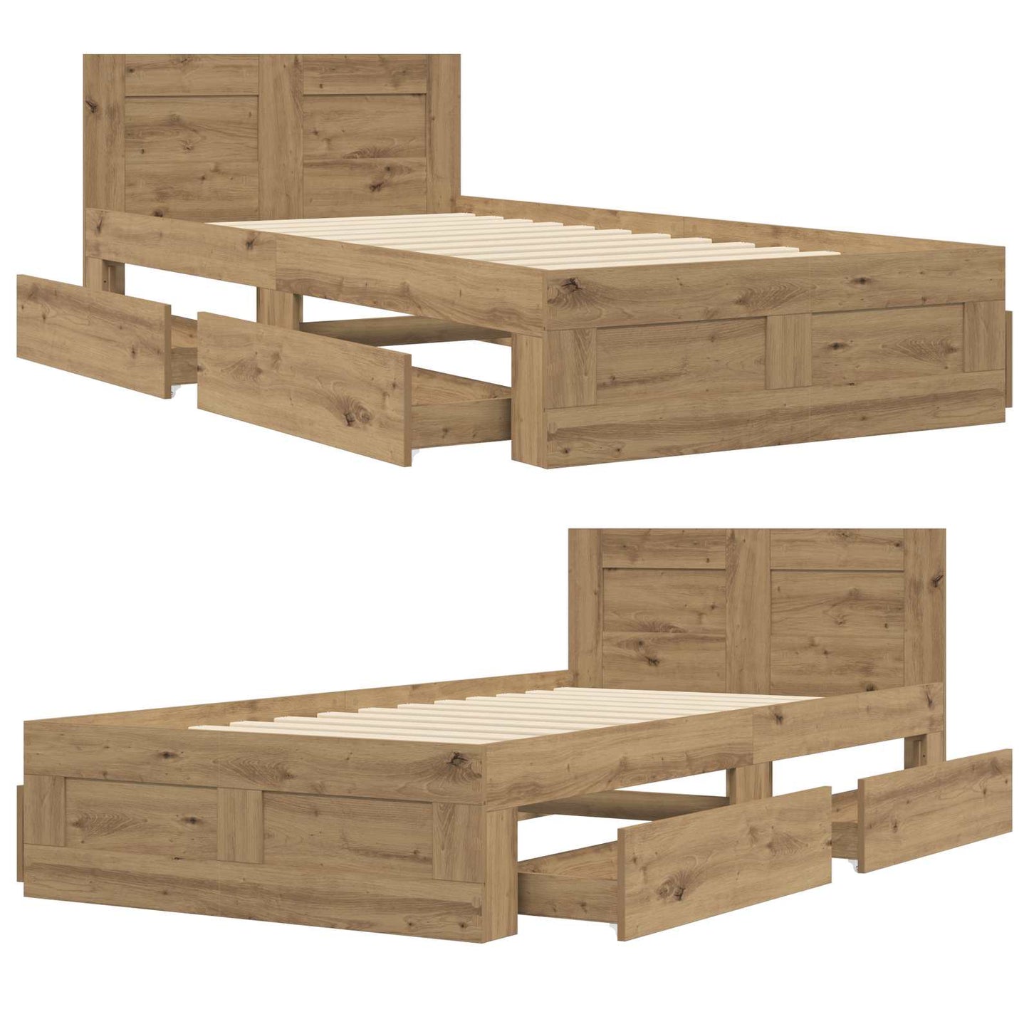vidaXL Bed Frame with Drawer 2 pcs Artisian Oak Engineered Wood