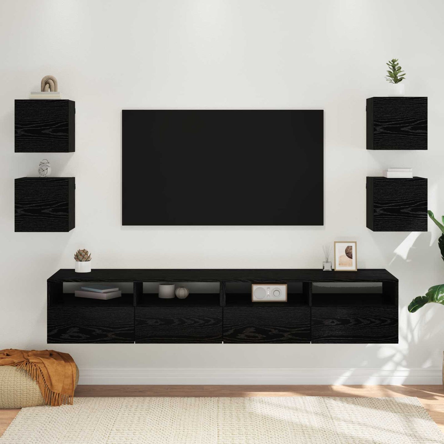 vidaXL Wall Mounted TV Cabinet 4 pcs Black Oak Engineered Wood