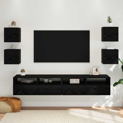 vidaXL Wall Mounted TV Cabinet 4 pcs Black Oak Engineered Wood