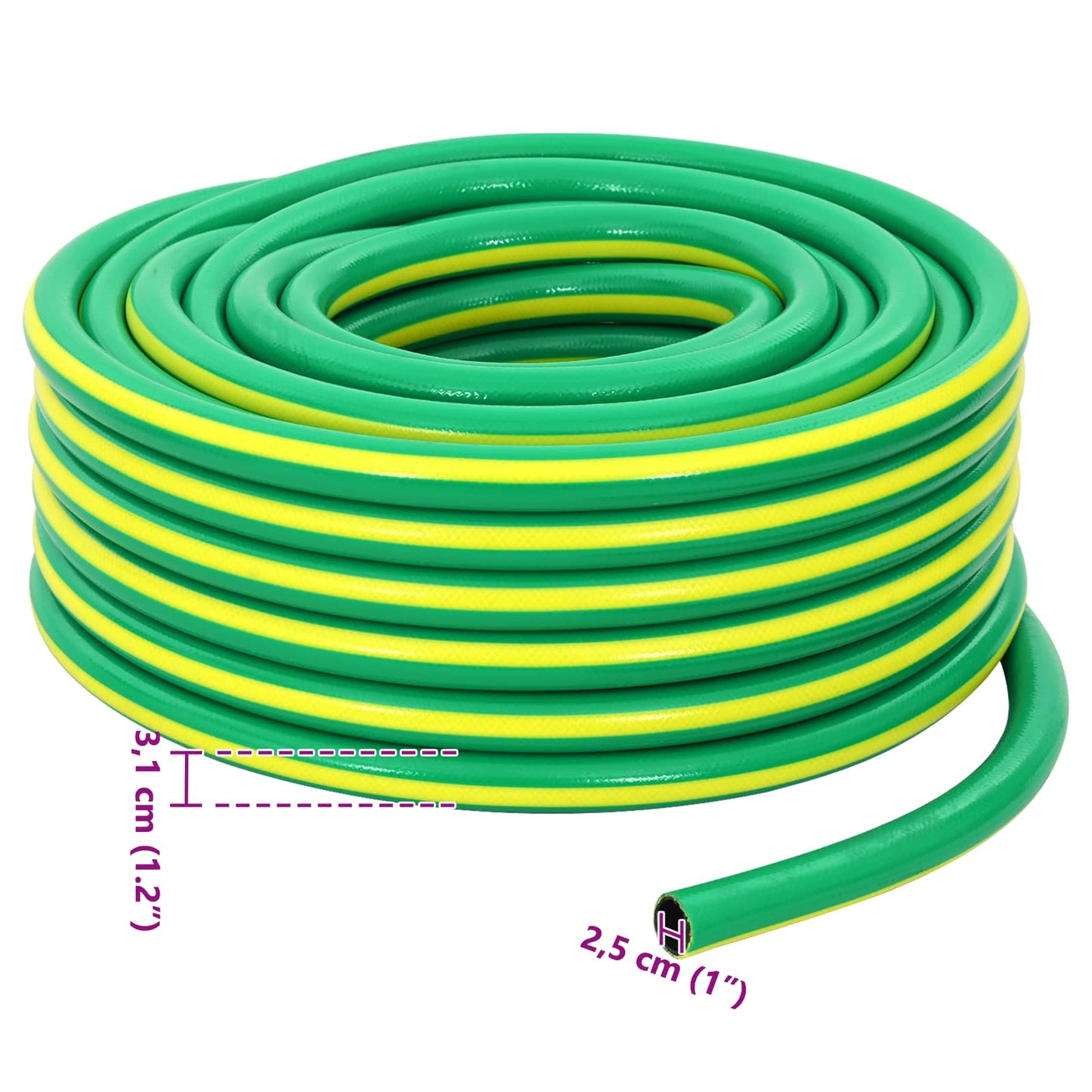 vidaXL Garden Hose 5-Ply Green and Yellow 1" 50 m PVC