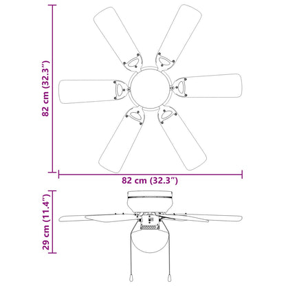 vidaXL Ceiling Fan with Light Ø 82 cm Black