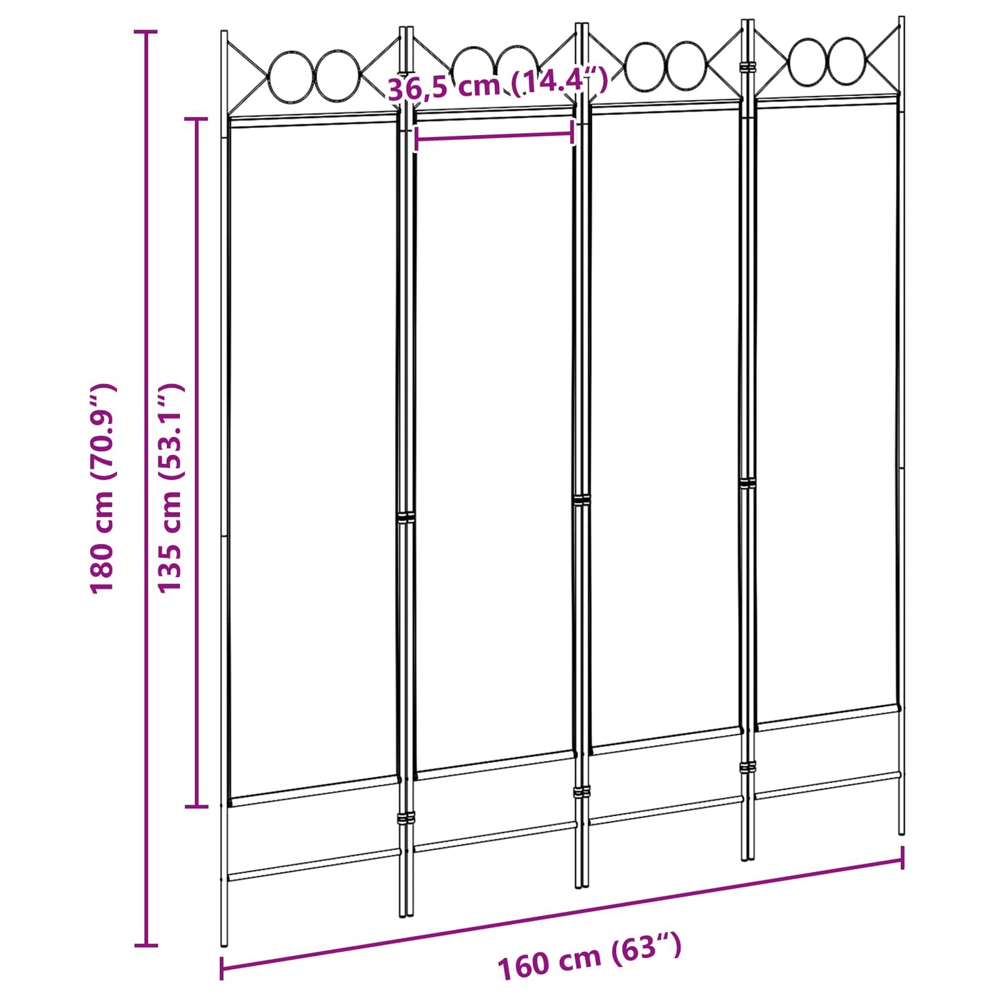 vidaXL 4-Panel Room Divider Beige 160 x 180 cm Fabric