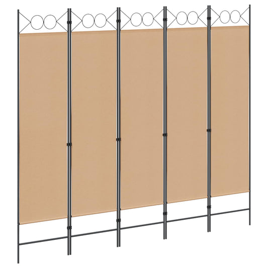 vidaXL 5-Panel Room Divider Beige 200 x 180 cm Fabric