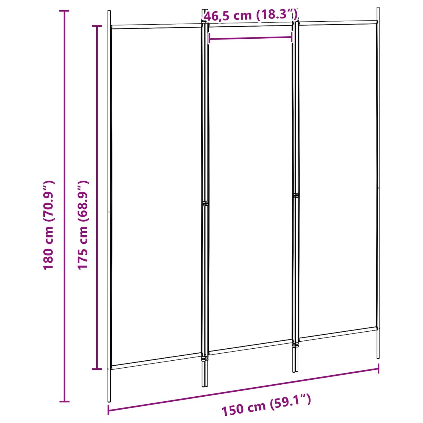 vidaXL 3-Panel Room Divider Beige 150 x 180 cm Fabric