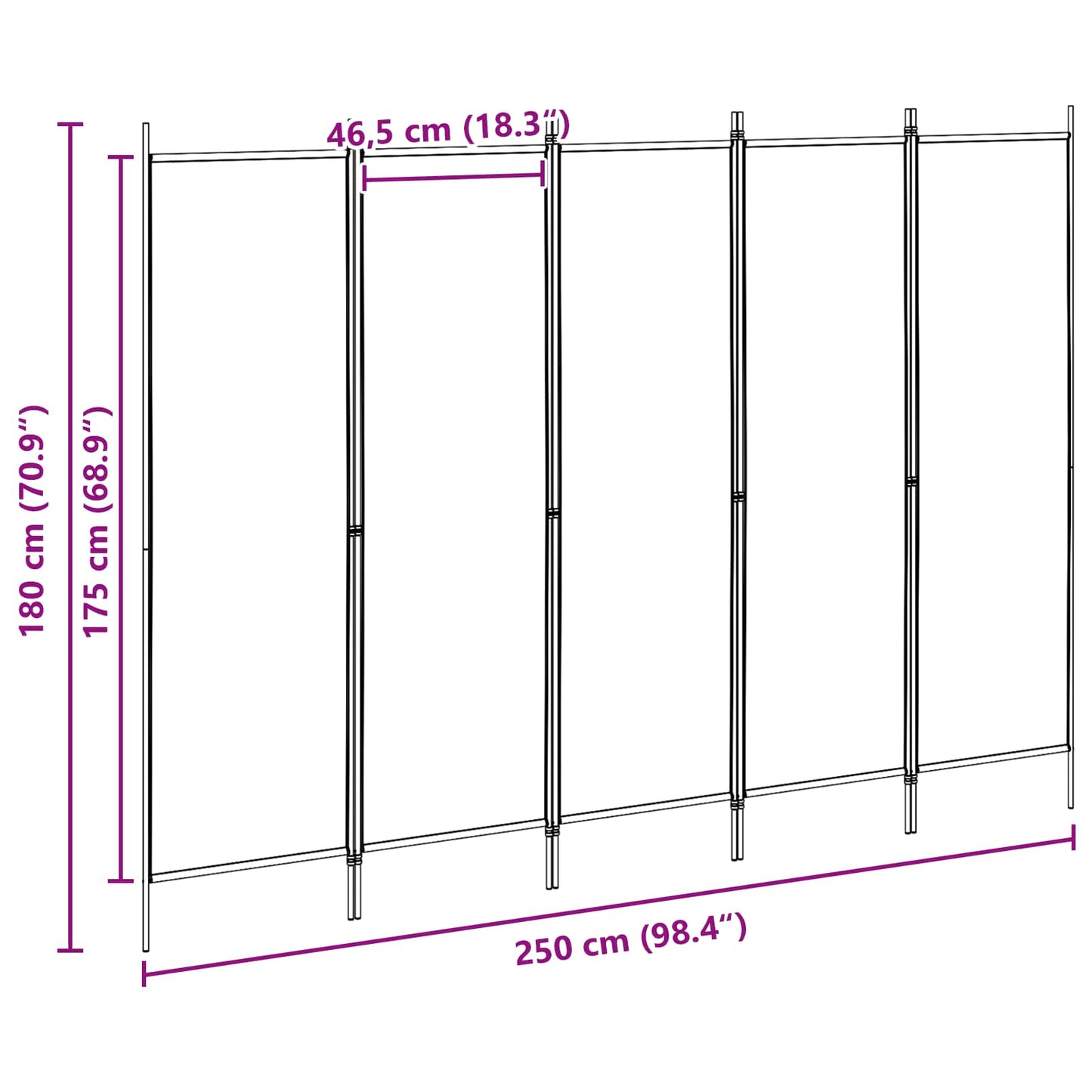 vidaXL 5-Panel Room Divider Beige 250 x 180 cm Fabric