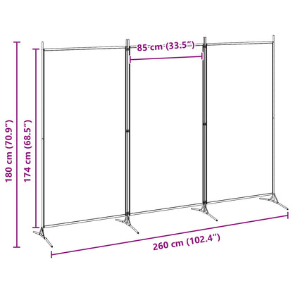 vidaXL 3-Panel Room Divider Beige 260 x 180 cm Fabric