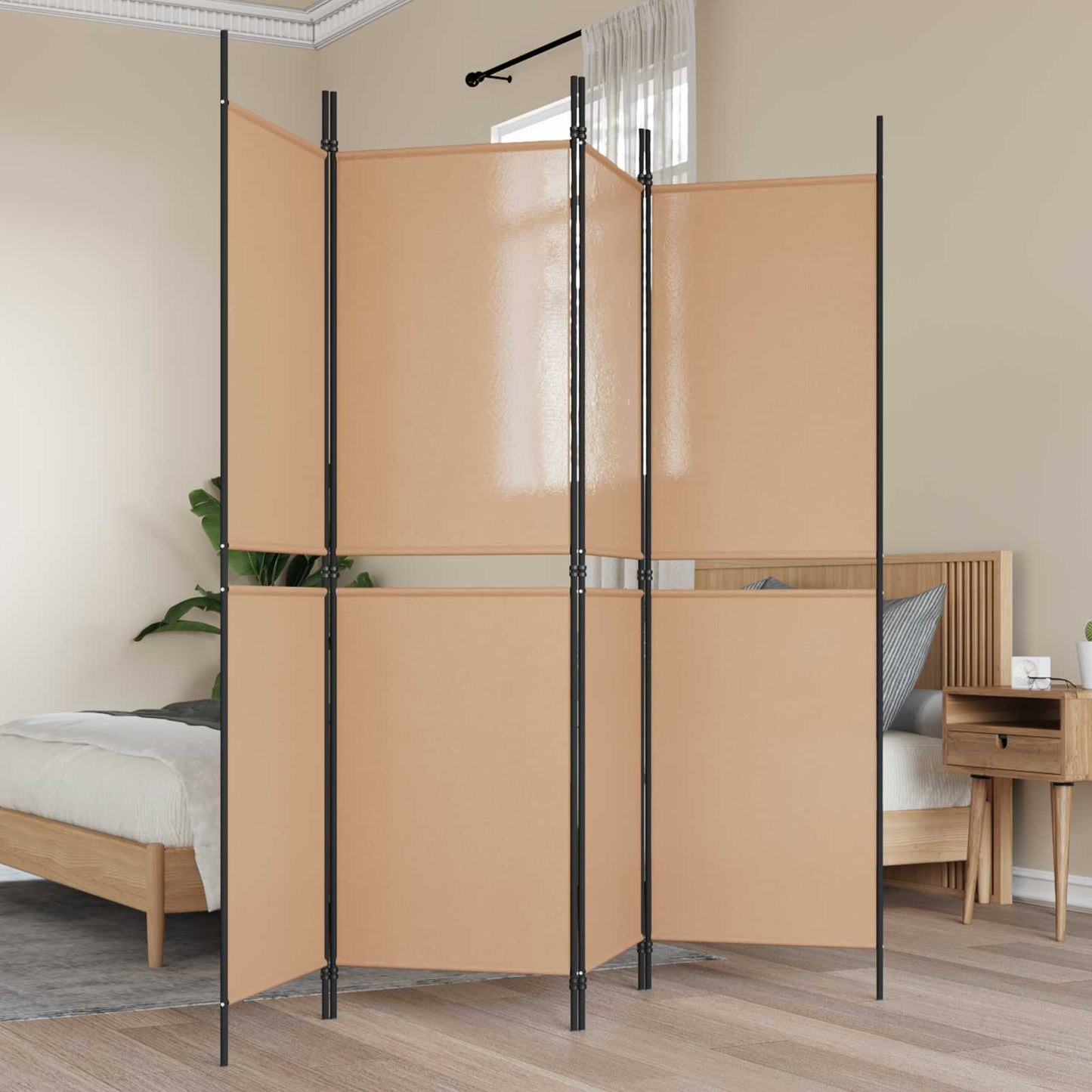 vidaXL 4-Panel Room Divider Beige 200 x 180 cm Fabric