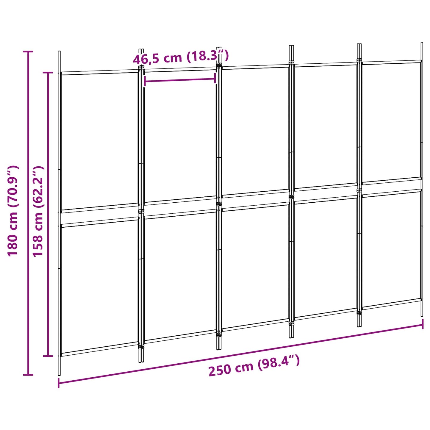 vidaXL 5-Panel Room Divider Beige 250 x 180 cm Fabric