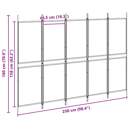 vidaXL 5-Panel Room Divider Beige 250 x 180 cm Fabric