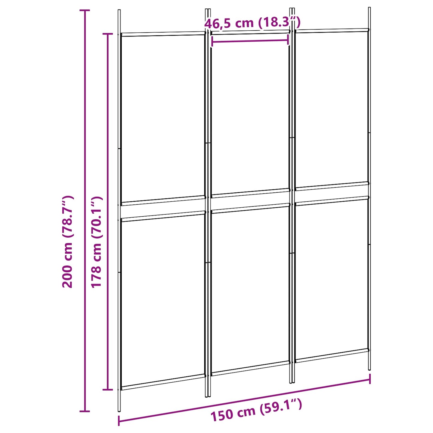 vidaXL 3-Panel Room Divider Beige 150 x 200 cm Fabric