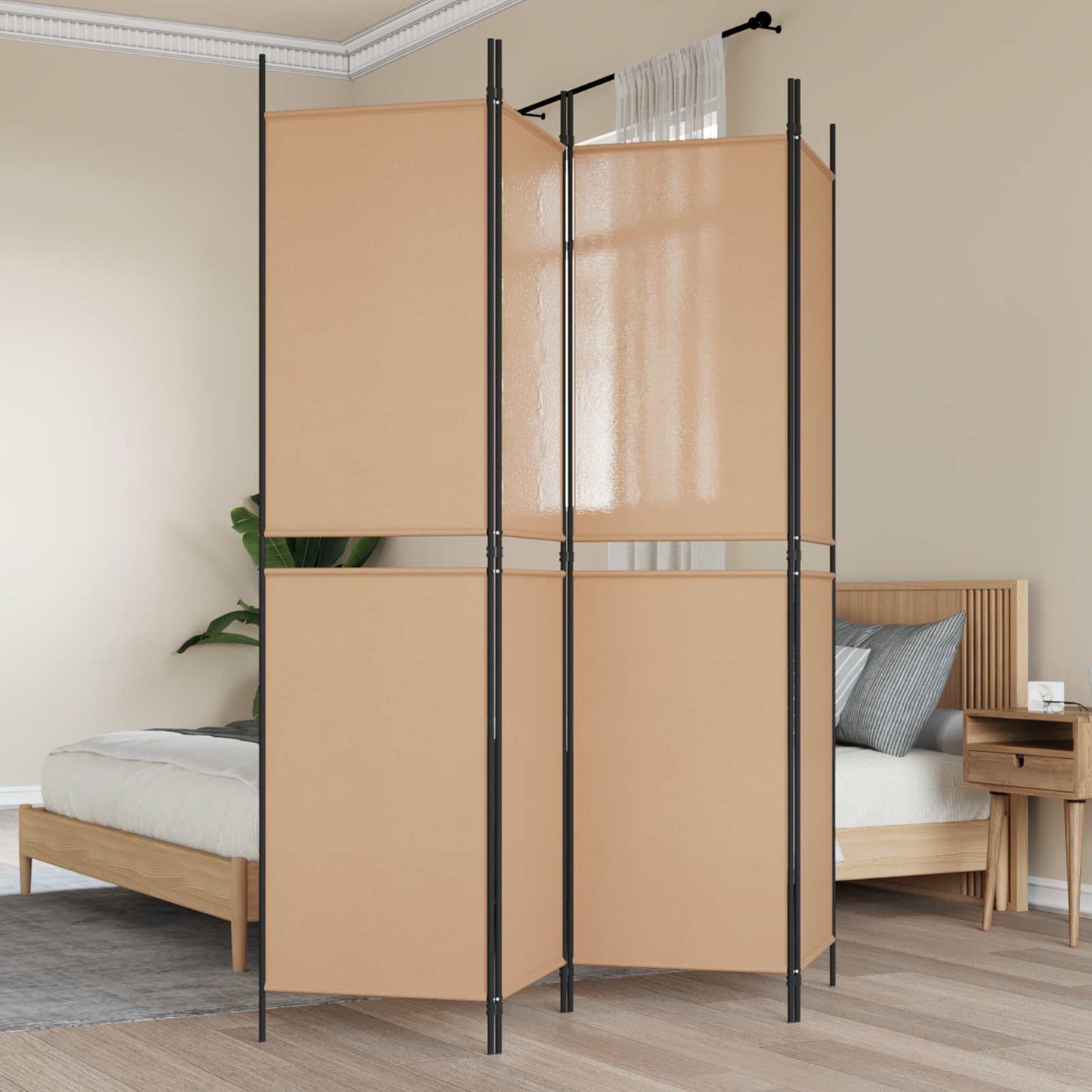 vidaXL 4-Panel Room Divider Beige 200 x 200 cm Fabric