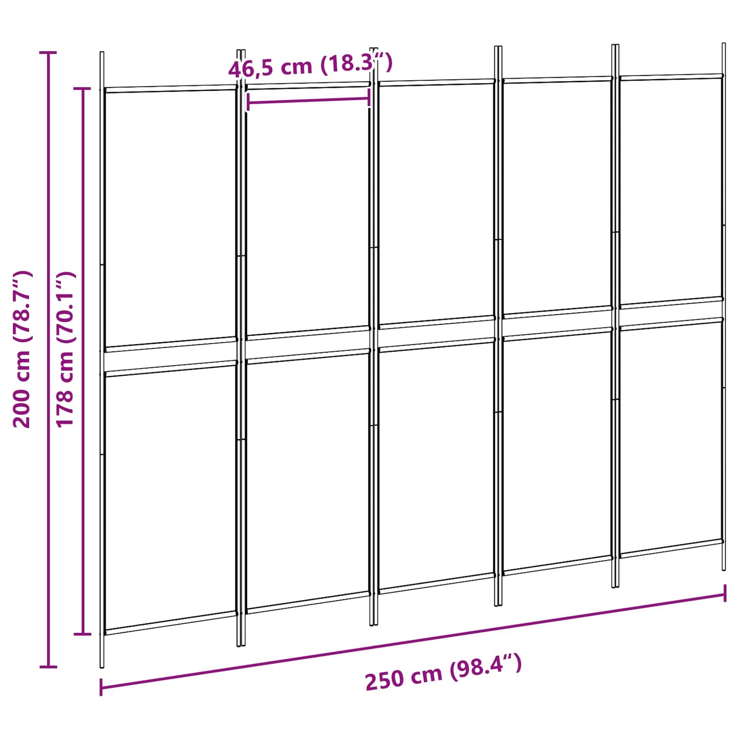 vidaXL 5-Panel Room Divider Beige 250 x 200 cm Fabric