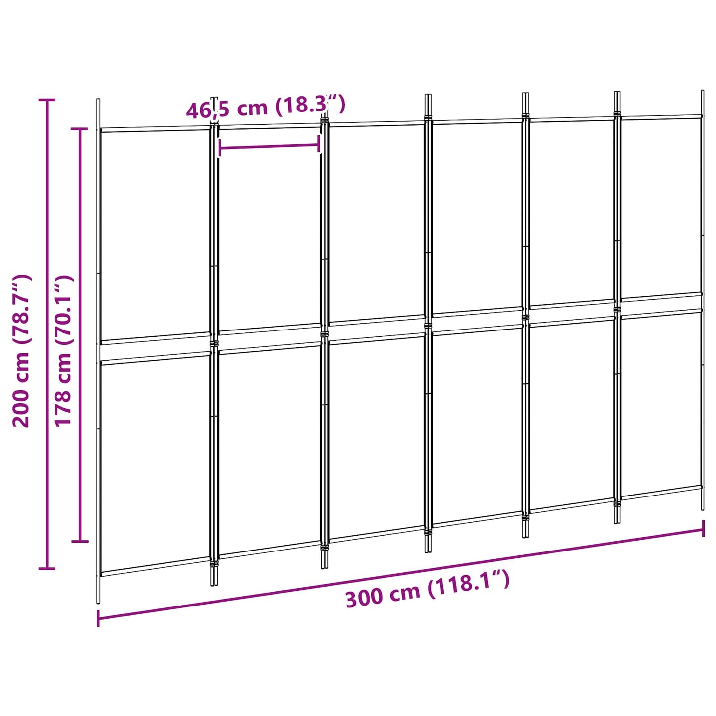 vidaXL 6-Panel Room Divider Beige 300 x 200 cm Fabric