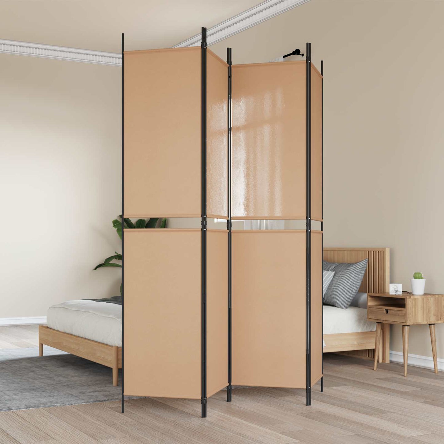 vidaXL 4-Panel Room Divider Beige 200 x 220 cm Fabric