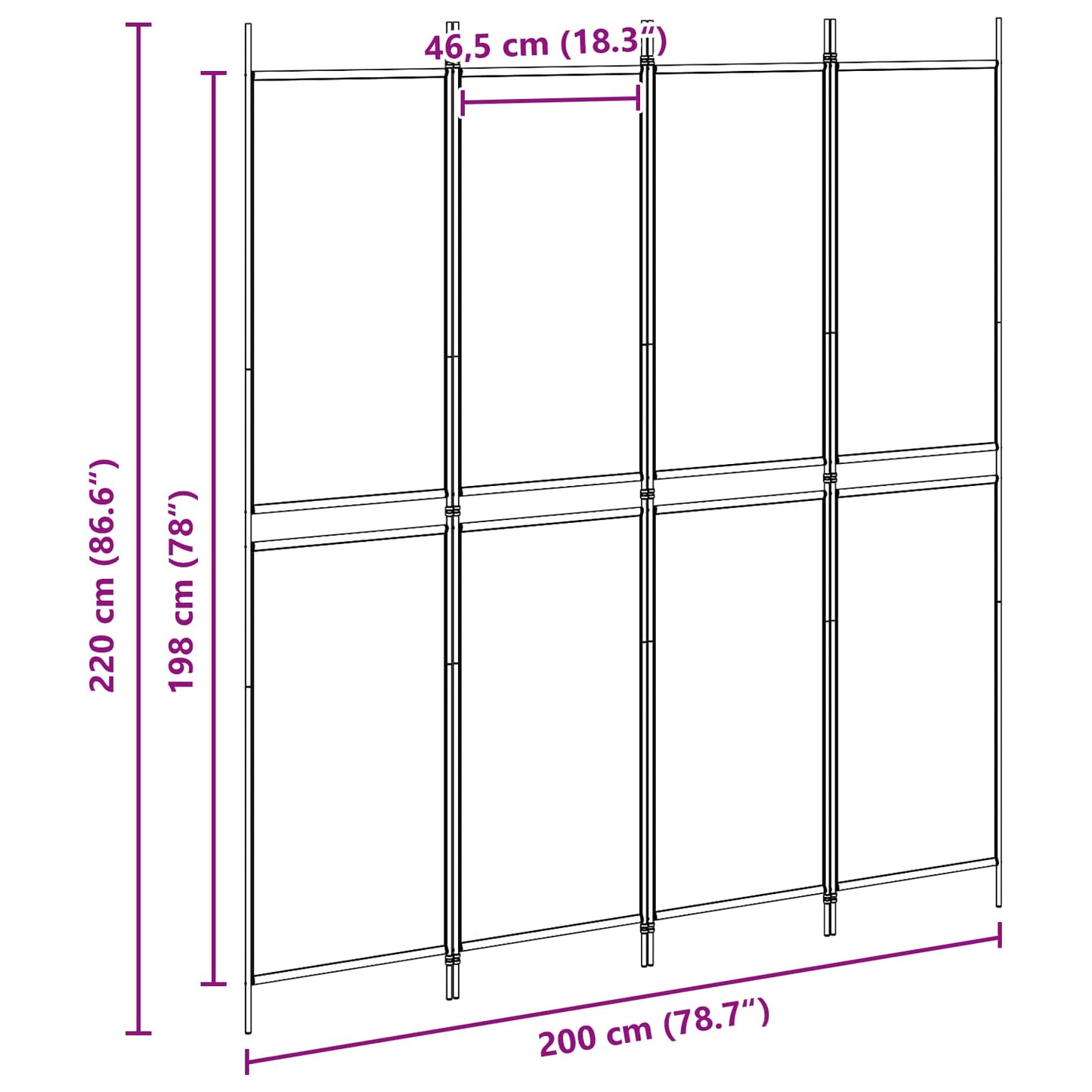 vidaXL 4-Panel Room Divider Beige 200 x 220 cm Fabric